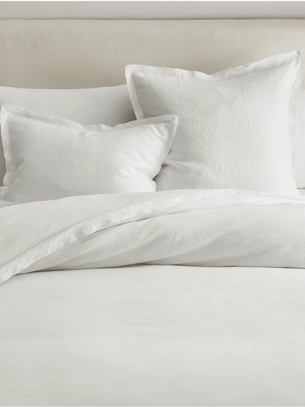 Pottery Barn Belgian Flax Linen Double Flange  Pure White Duvet Cover